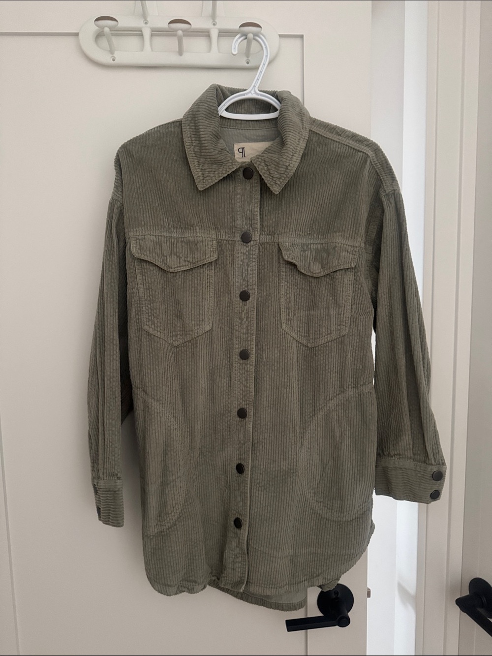 Ladies Corduroy Button-Up Shirt Jacket - Olive